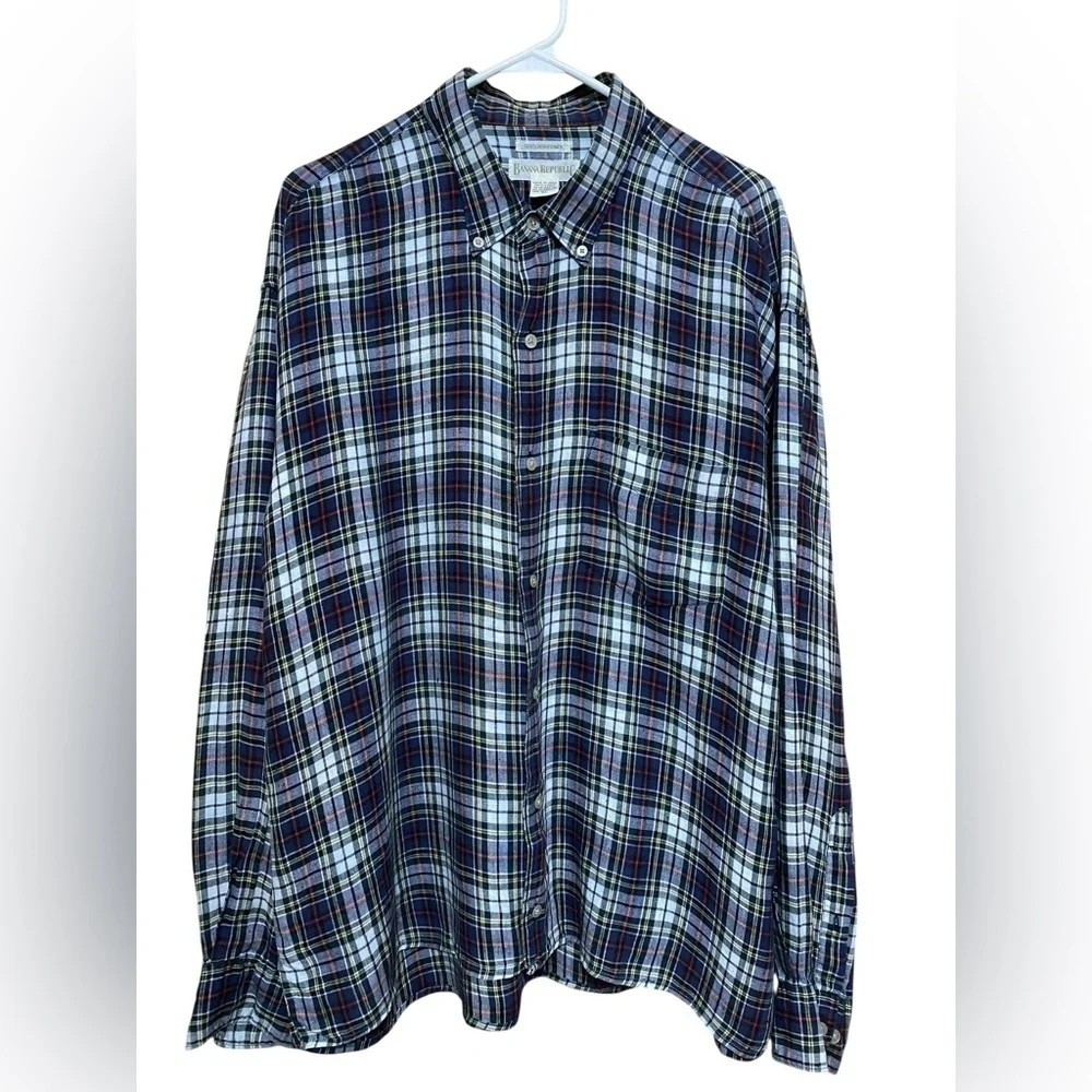 Banana Republic Blue Plaid Irish Linen Long Sleeve Men’s Button Up Shirt Size XL